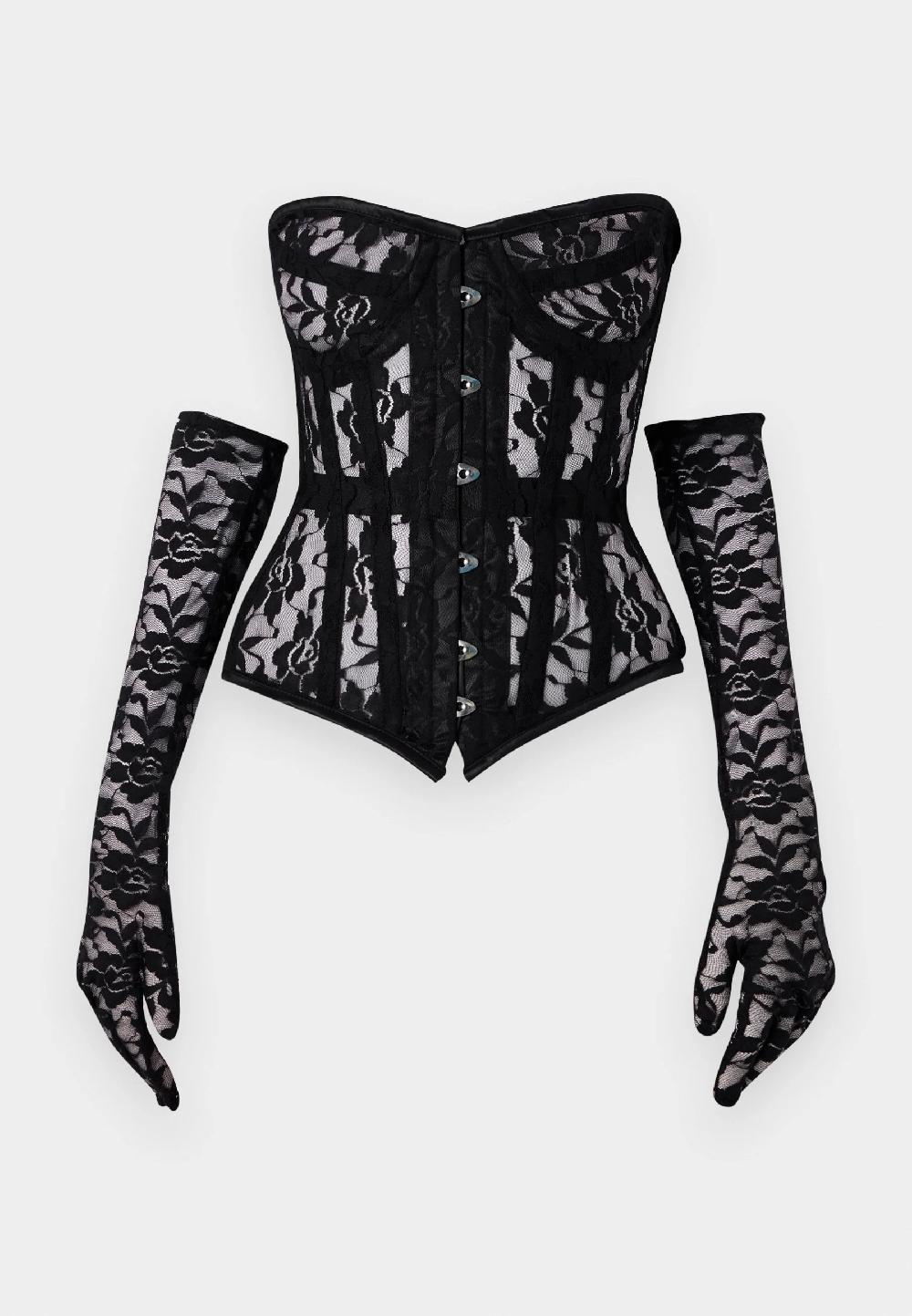 sinead gorey Black Rose Lace Corset with Gloves