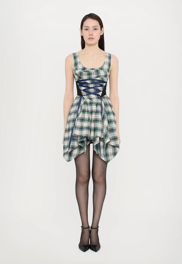 Sinead Gorey Draped Plaid In-Built Corset Dress