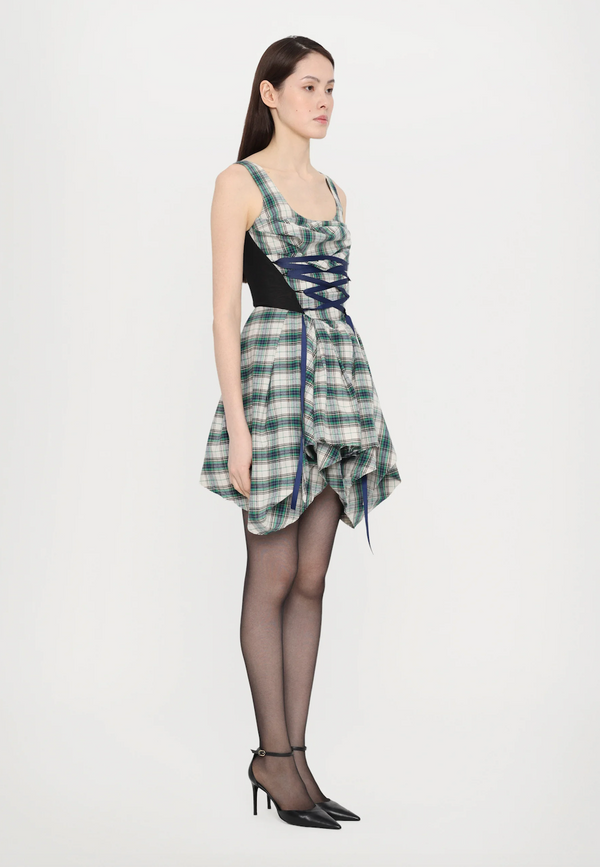 Sinead Gorey Draped Plaid In-Built Corset Dress
