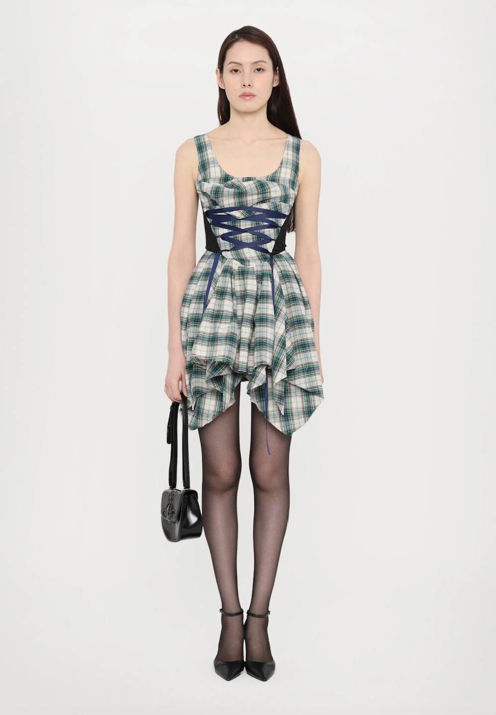 sinead gorey Draped Plaid In-Built Corset Dress