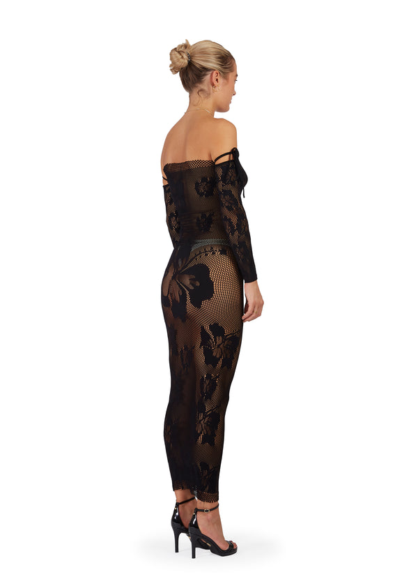 Sinead Gorey Hibiscus Black Maxi Dress