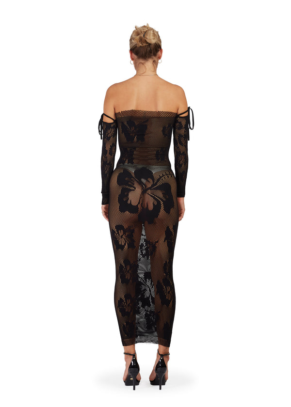 Sinead Gorey Hibiscus Black Maxi Dress