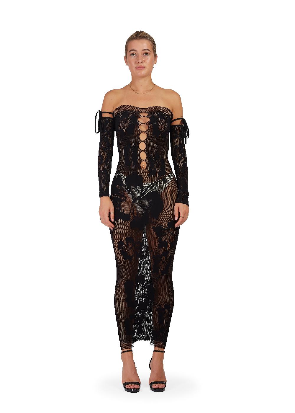 sinead gorey Hibiscus Black Maxi Dress