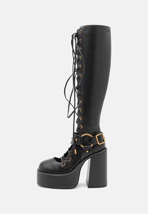 Sinead Gorey Lace Up Black Buckle Boots