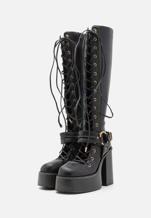 Sinead Gorey Lace Up Black Buckle Boots