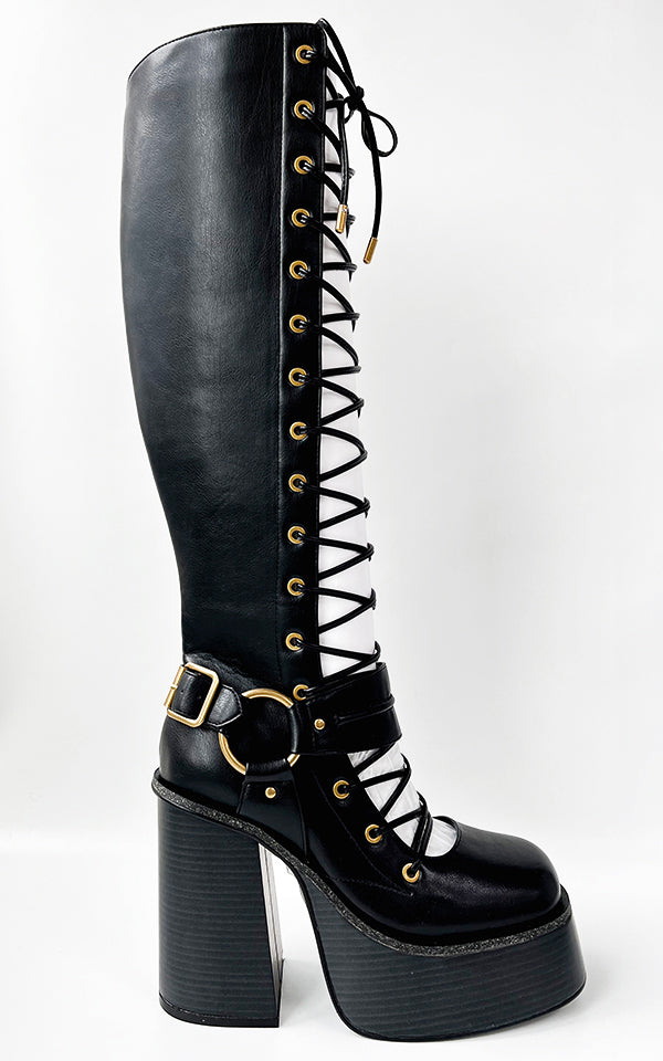 sinead gorey Lace Up Black Buckle Boots