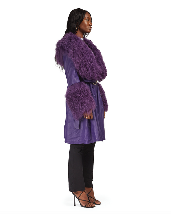 Sinead Gorey Leather Coat With Mongolian Fur Trim