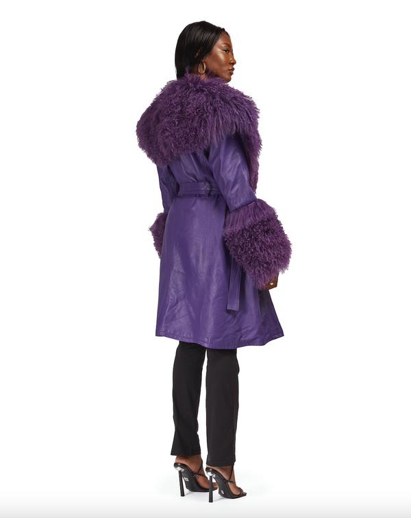 Sinead Gorey Leather Coat With Mongolian Fur Trim