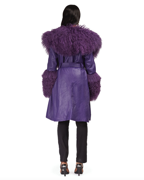 Sinead Gorey Leather Coat With Mongolian Fur Trim
