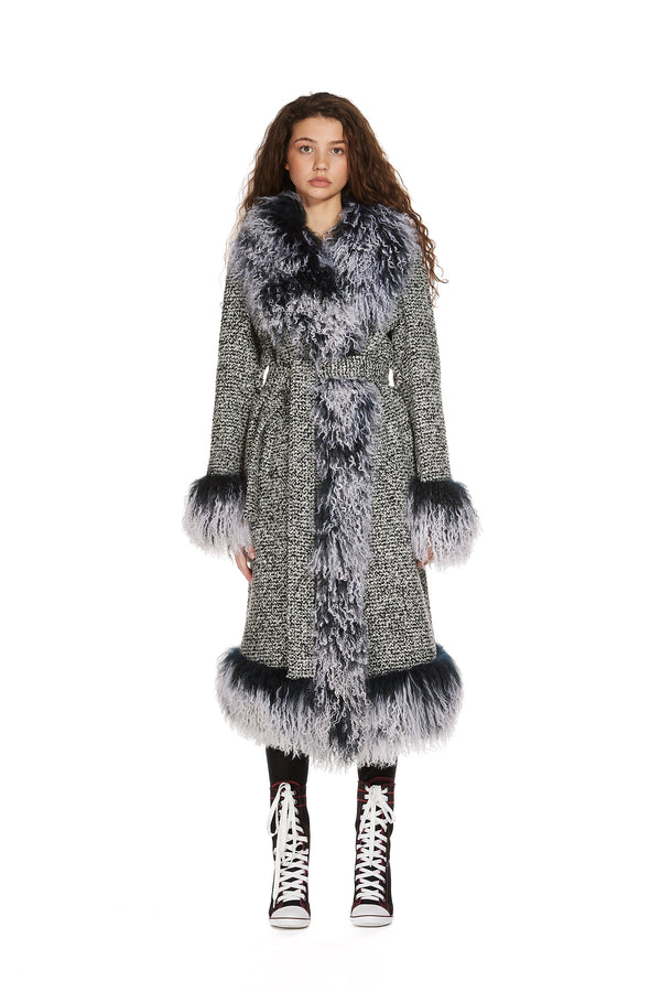 Sinead Gorey Mongolian Gradient Trim Wool Coat