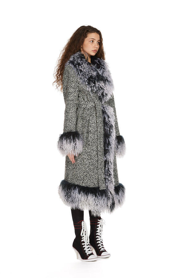 Sinead Gorey Mongolian Gradient Trim Wool Coat