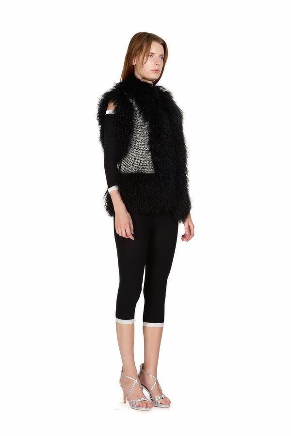 Sinead Gorey Mongolian Trim Wool Gilet- Black
