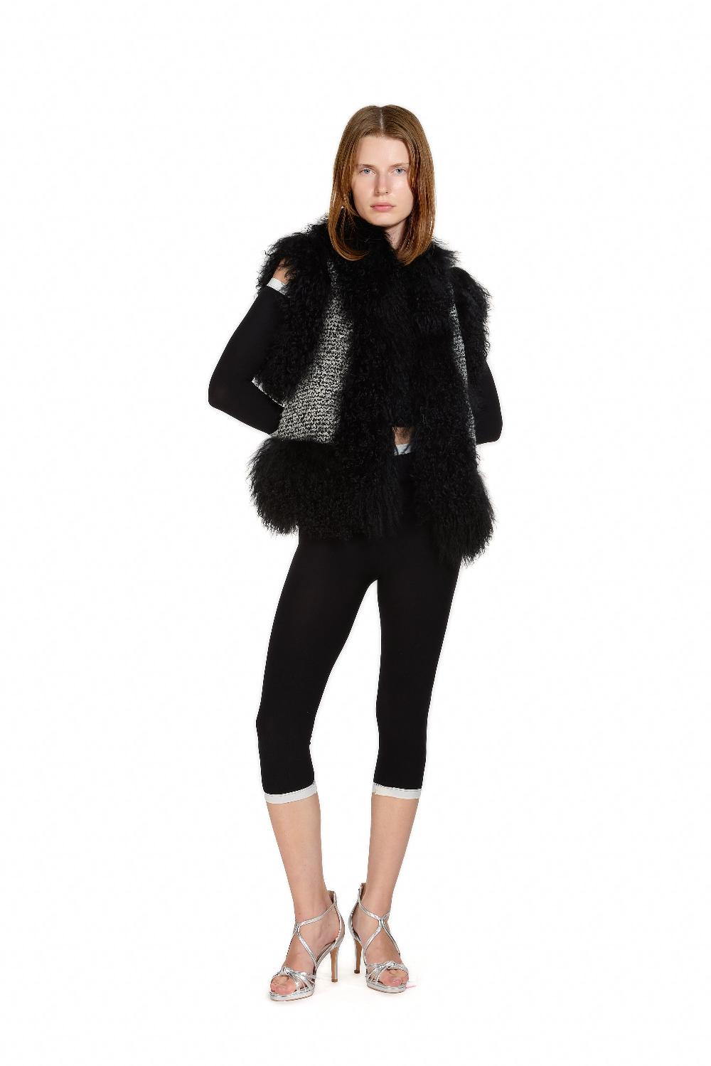 sinead gorey Mongolian Trim Wool Gilet- Black