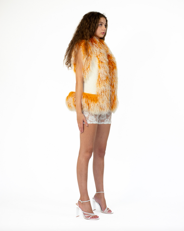 Sinead Gorey Mongolian Trim Wool Gilet