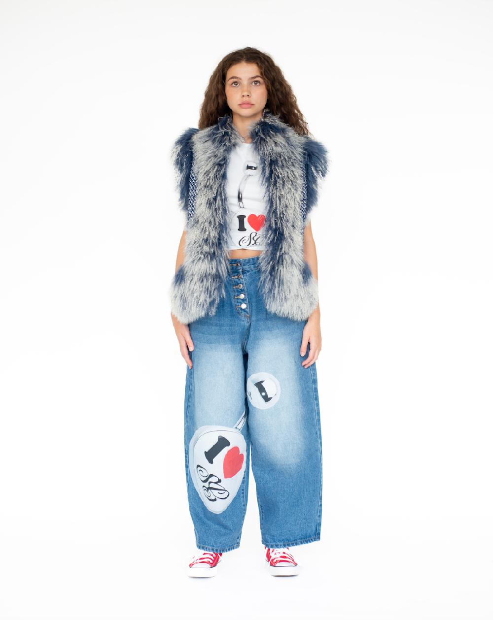 sinead gorey Mongolian Trim Wool Gilet