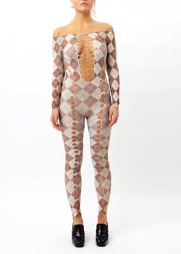 Sinead Gorey Printed Argyle Cut-out Jumpsuit