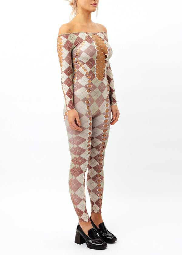 Sinead Gorey Printed Argyle Cut-out Jumpsuit