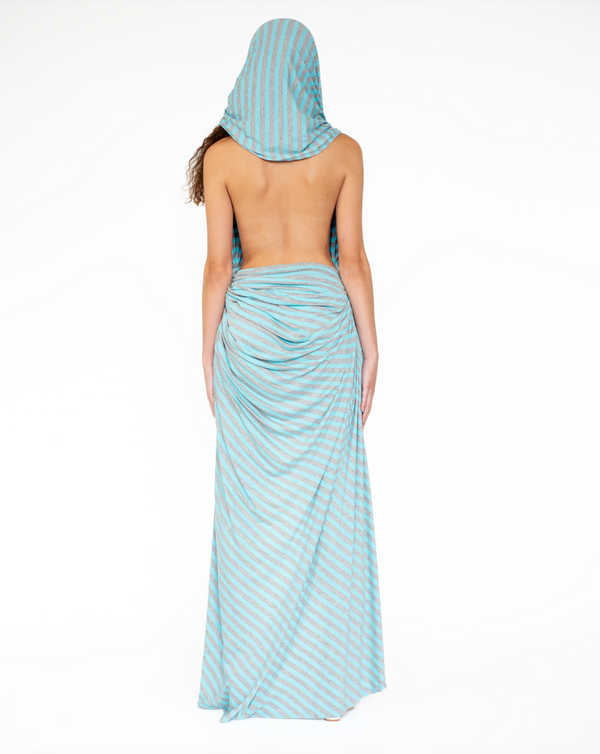Sinead Gorey Stripe Jersey Hooded Cowl-neck Dress