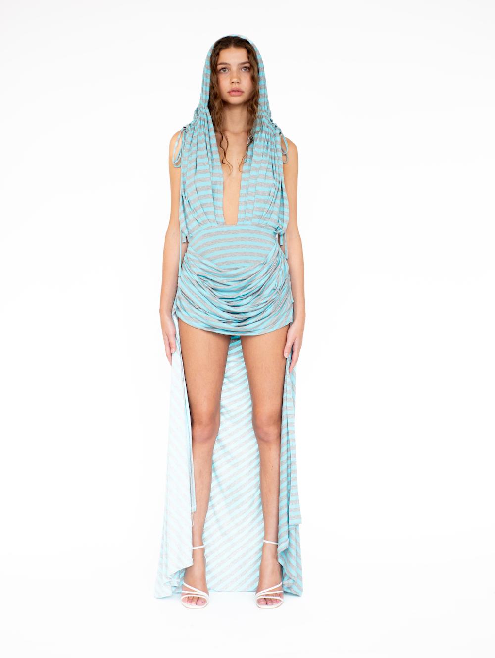 sinead gorey Stripe Jersey Hooded Cowl-neck Dress