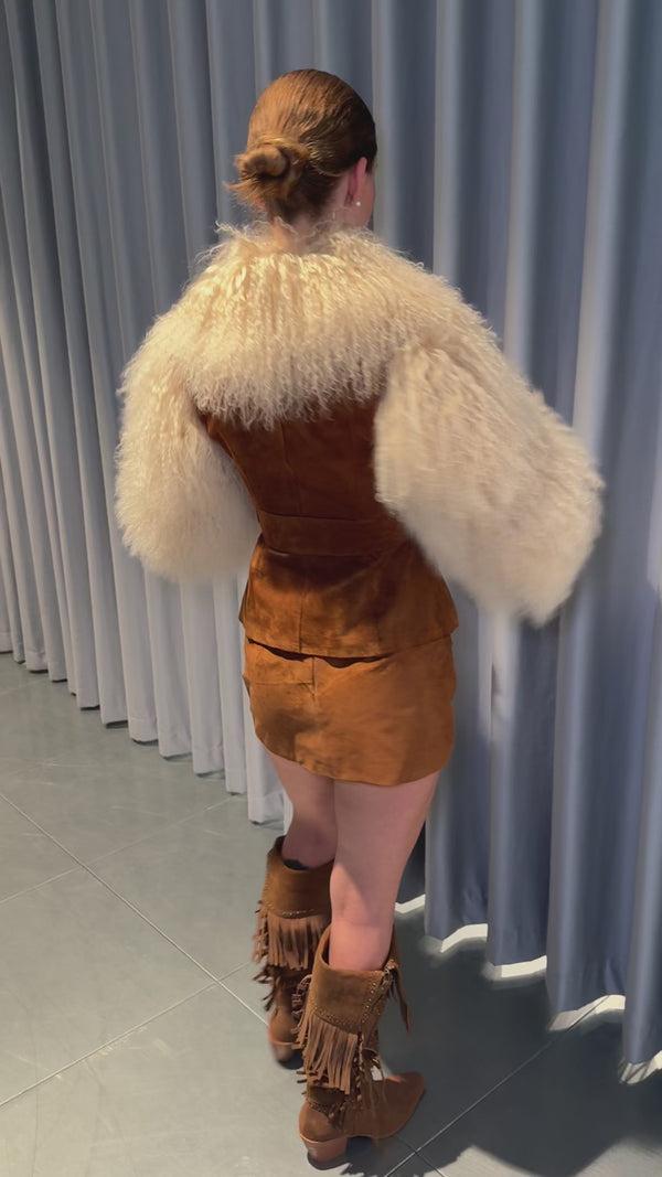 Sinead Gorey Suede Mini-Skirt In Tan With Belt