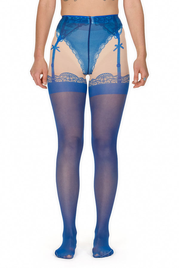 Sinead Gorey Suspender Illusion Tights- Blue