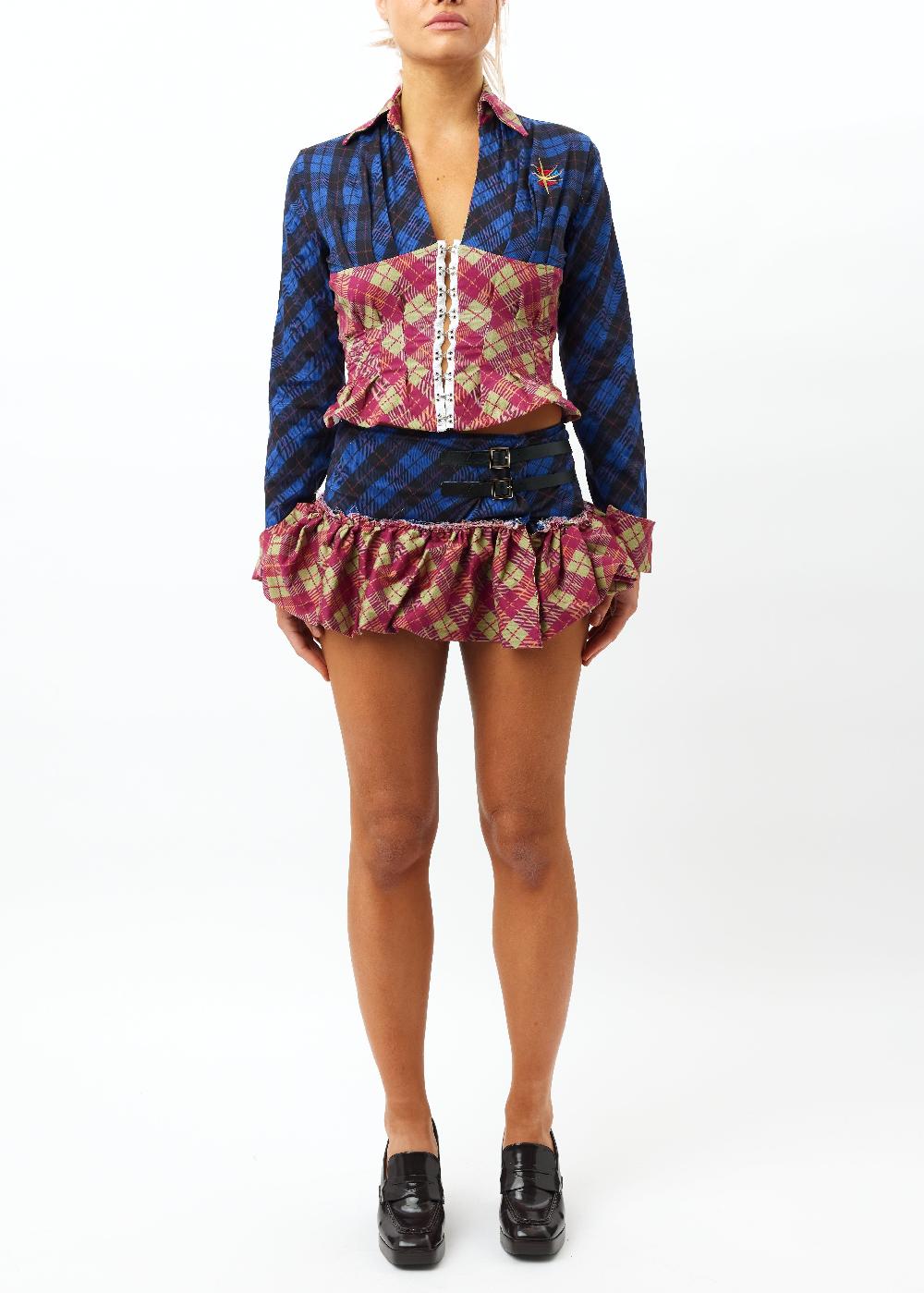 sinead gorey Tartan-Clash Printed Peplum Shirt