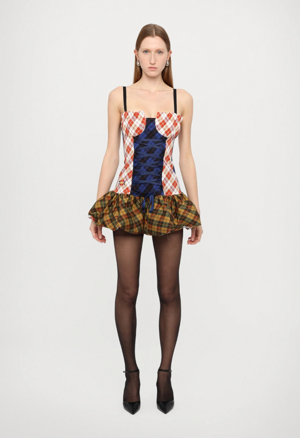 Sinead Gorey Tartan-Clash Scrunchie Bustier Dress