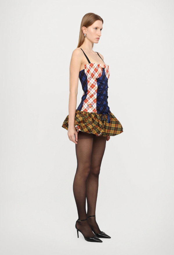 Sinead Gorey Tartan-Clash Scrunchie Bustier Dress