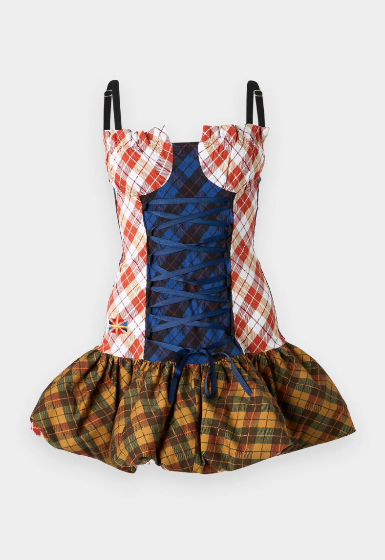 sinead gorey Tartan-Clash Scrunchie Bustier Dress