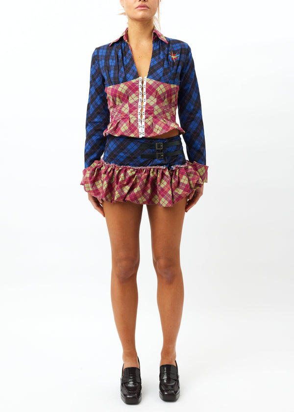 Sinead Gorey Tartan-Clash Scrunchie Mini-Skirt