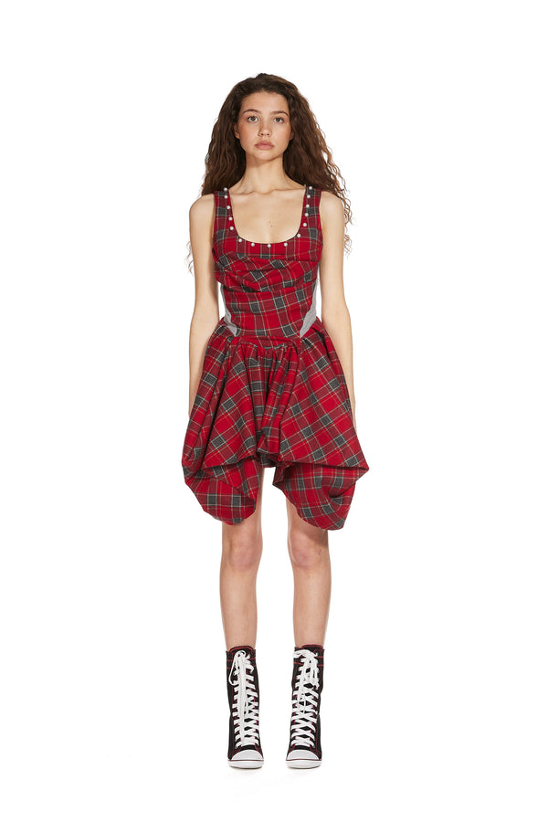 Sinead Gorey Tartan Corset Dress With Pearl Studs