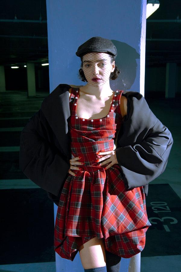 Sinead Gorey Tartan Corset Dress With Pearl Studs