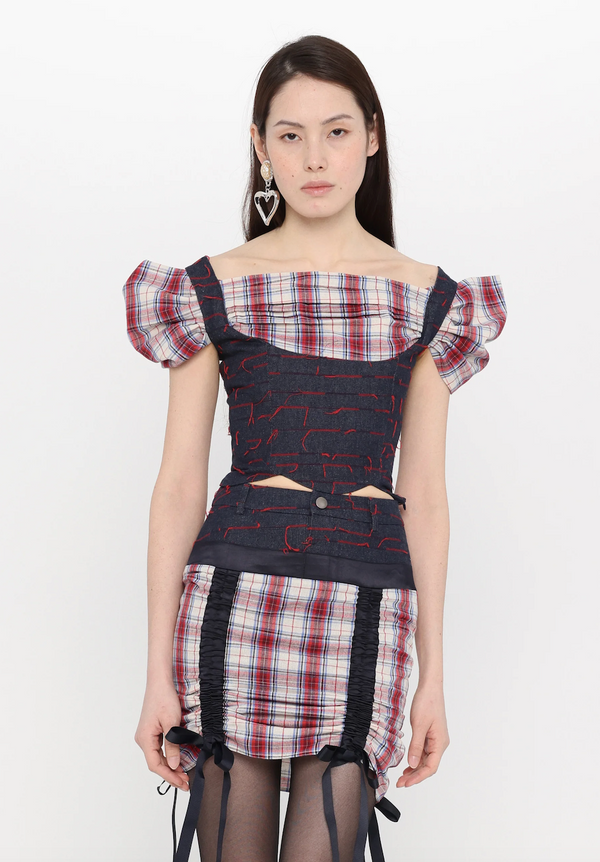 Sinead Gorey Tartan Cropped Milkmaid Top