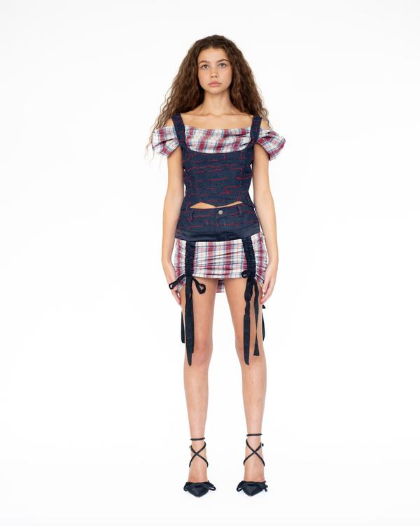 Sinead Gorey Tartan Cropped Milkmaid Top