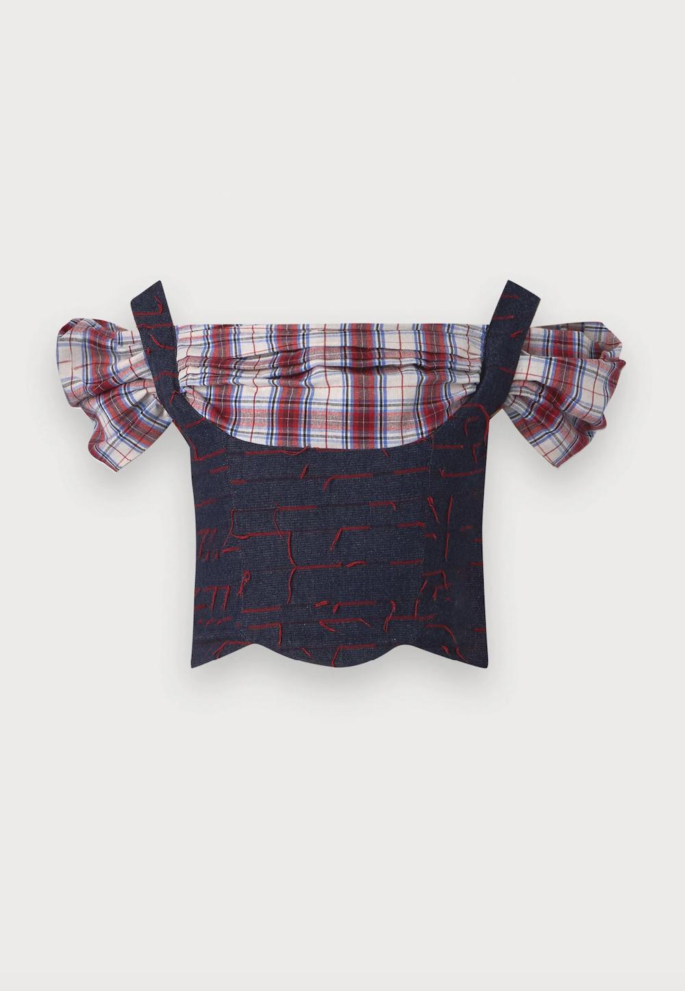 sinead gorey Tartan Cropped Milkmaid Top