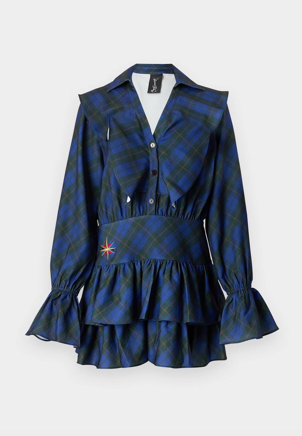 sinead gorey Tartan printed Ruffle mini-dress