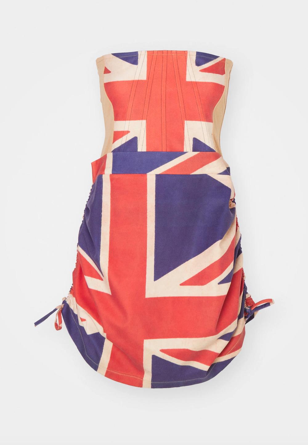 sinead gorey Union-Jack Corset Draped Dress