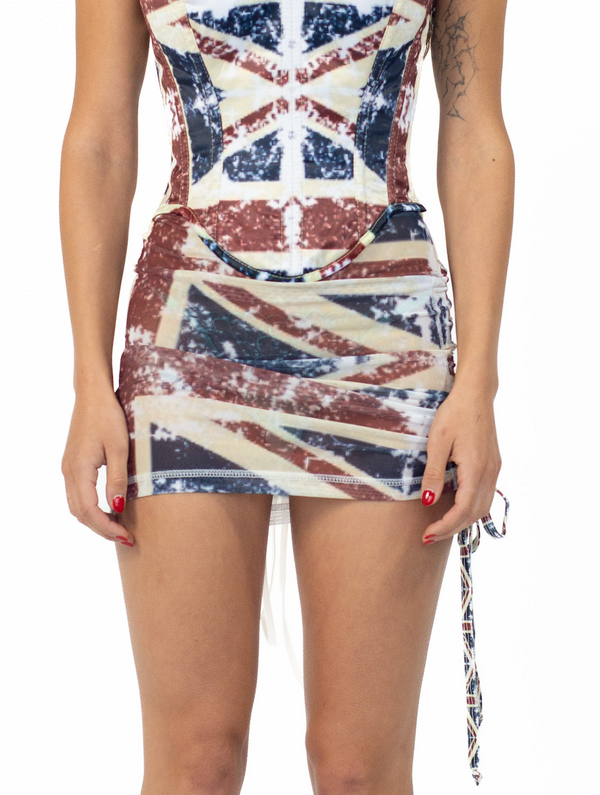 Sinead Gorey Union Jack Print Ruched Skirt