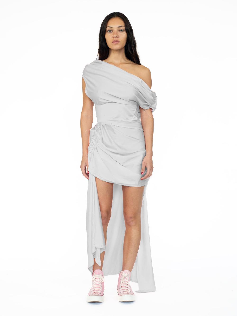sinead gorey Slate Grey- Sheen Draped Asymmetrical Dress