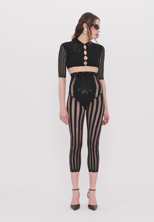 Sinead Gorey Striped Capri Leggings With Star Studs