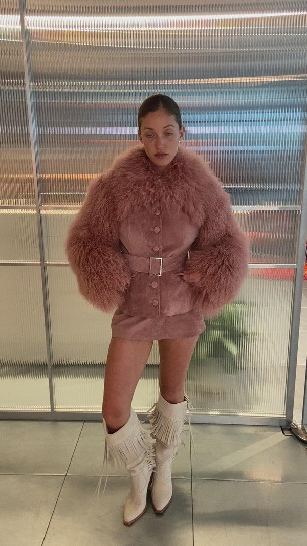Sinead Gorey Suede Coat With Mongolian Fur Sleeves And Collar
