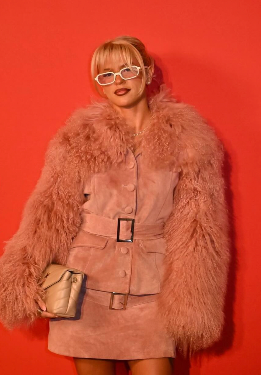 sinead gorey Suede Coat with Mongolian Fur Sleeves and Collar