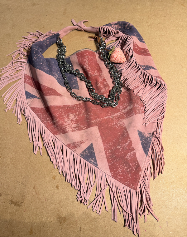 Sinead Gorey Suede Distressed Flag Tassel Bag With Strawberry Charm