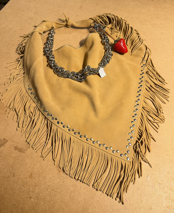 Sinead Gorey Suede Tassel Bag With Strawberry Charm