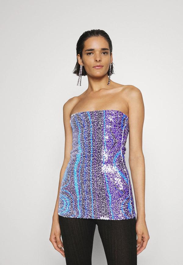Sinead Gorey Swirl Printed Stretch Sequin Boob-Tube/ Mini-Dress