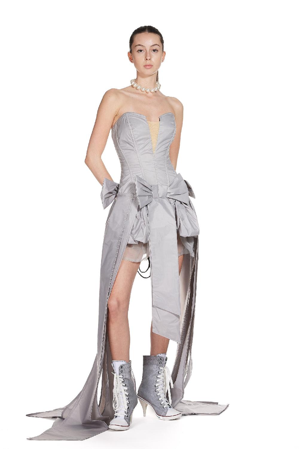 sinead gorey Taffeta Corset Bow front Asymmetric Dress