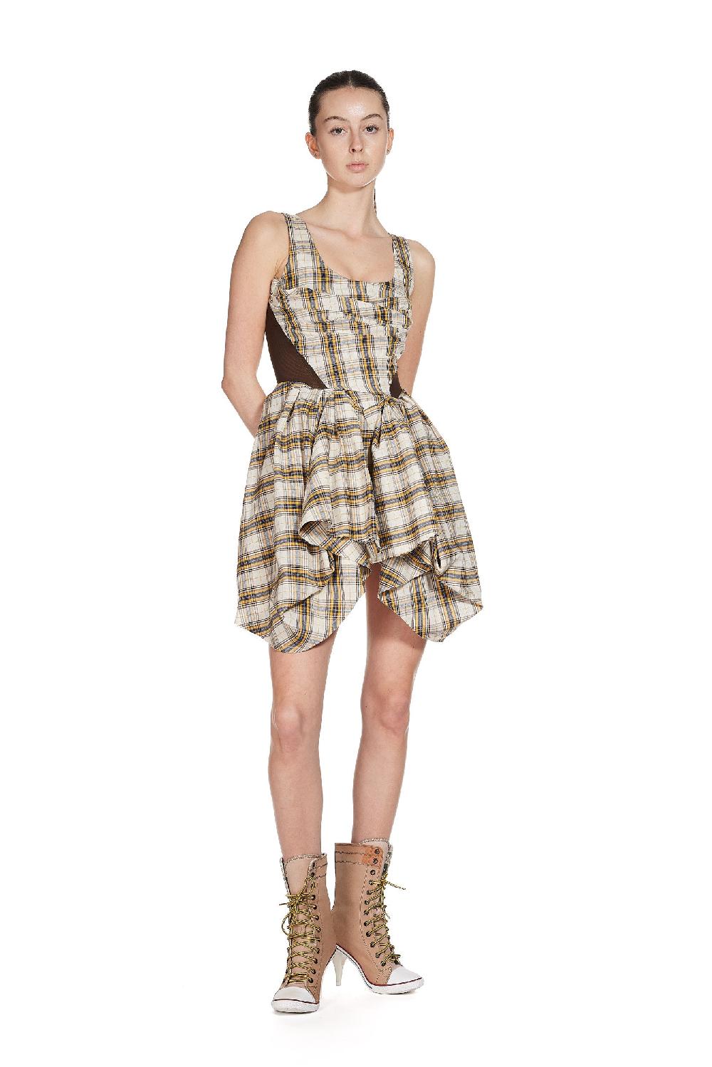sinead gorey Tartan Draped Dress with In-Built Corset