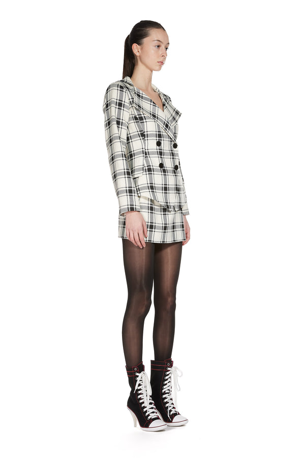 Sinead Gorey Tartan Wool Blazer With Matching Buckle Mini-Skirt