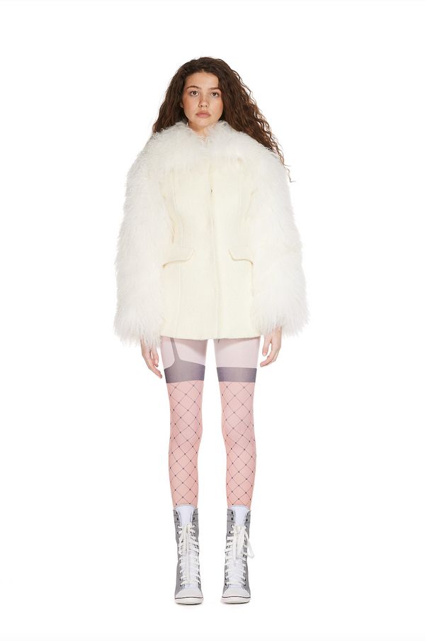 Sinead Gorey Wool Tailored Coat With Mongolian Fur Sleeves And Collar