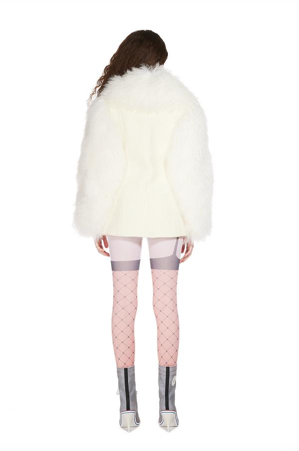 Sinead Gorey Wool Tailored Coat With Mongolian Fur Sleeves And Collar